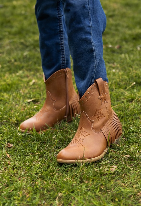 Western Fringe Ankle Boot Brown