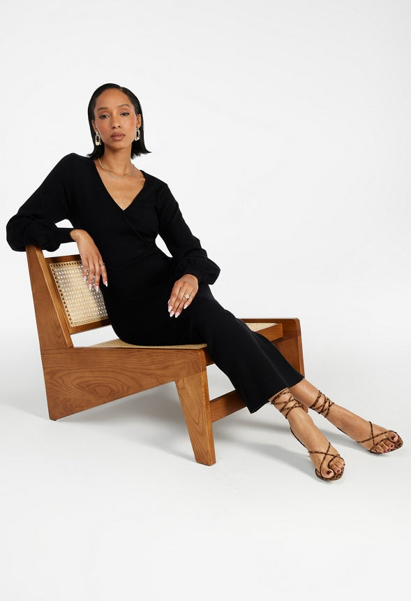 Wrap Midi Sweater Dress Black Caviar