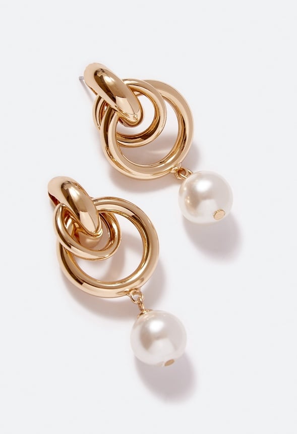 Zuri Linked Rings & Imitation Pearl Earrings Cream/ Gold