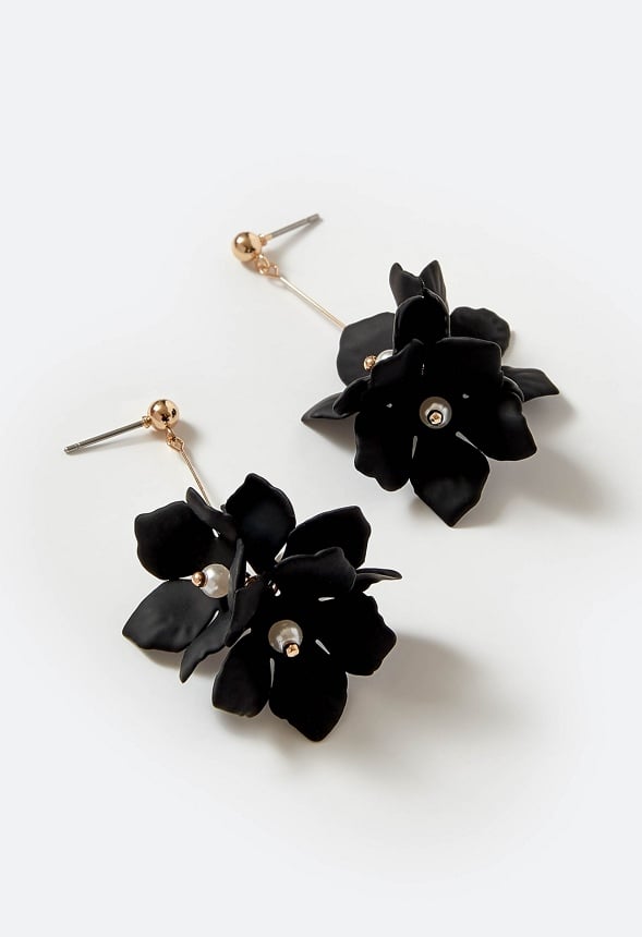 Xyla Colour Coated Petals Flowers Drop Earrings Black/ Gold