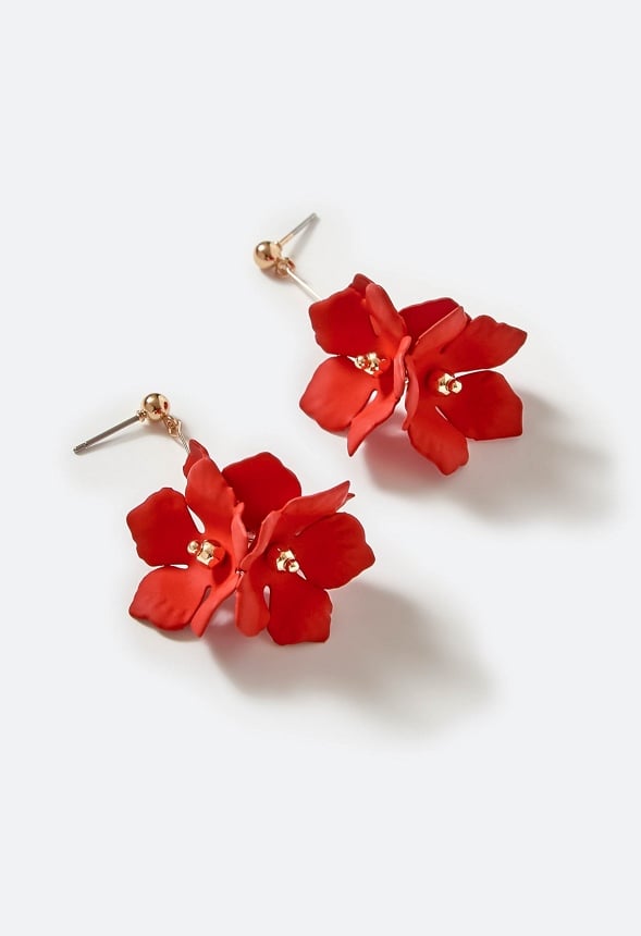 Xyla Colour Coated Petals Flowers Drop Earrings Red/ Gold