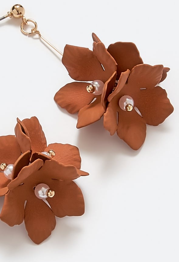 Xyla Colour Coated Petals Flowers Drop Earrings Brown/ Gold