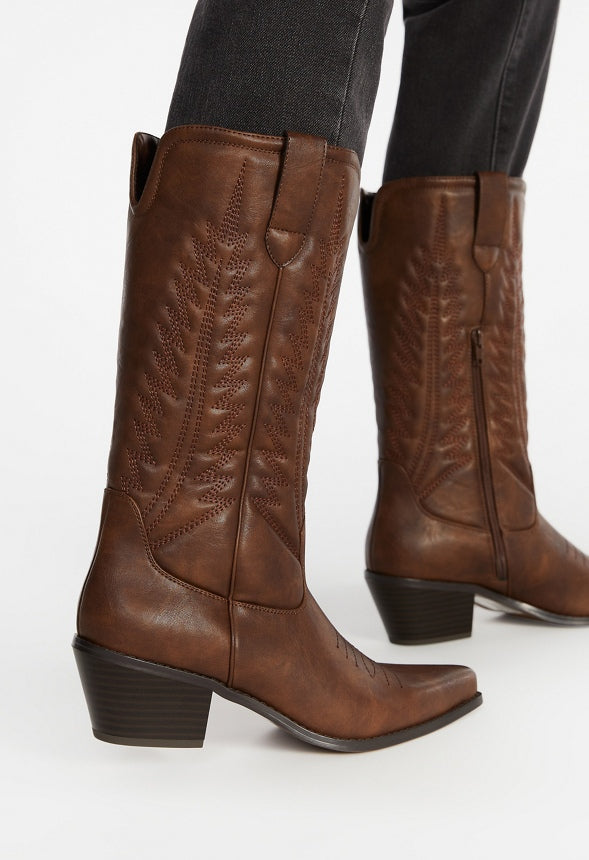 Zahra Western Boot Leather Brown