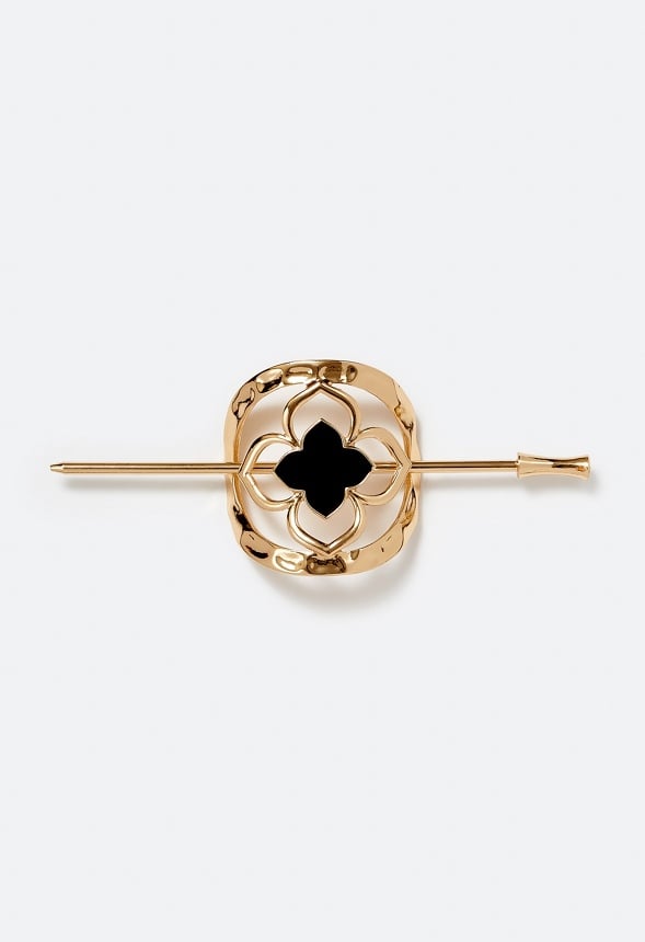 Xia Enamel Clover Metal Hair Ring With Pin Black/ Gold