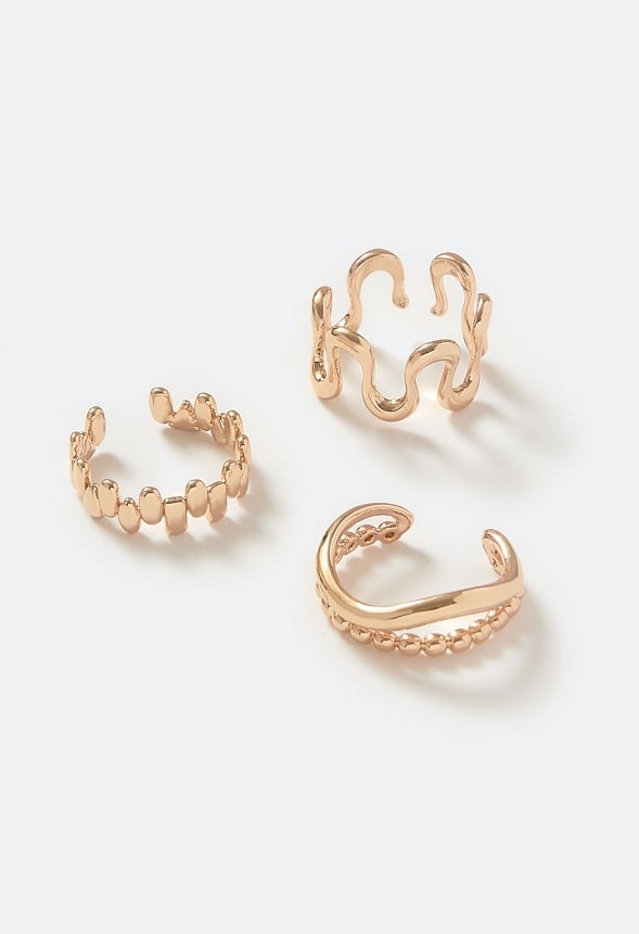 Yara 3-Molten Brass Open Back Rings Gold