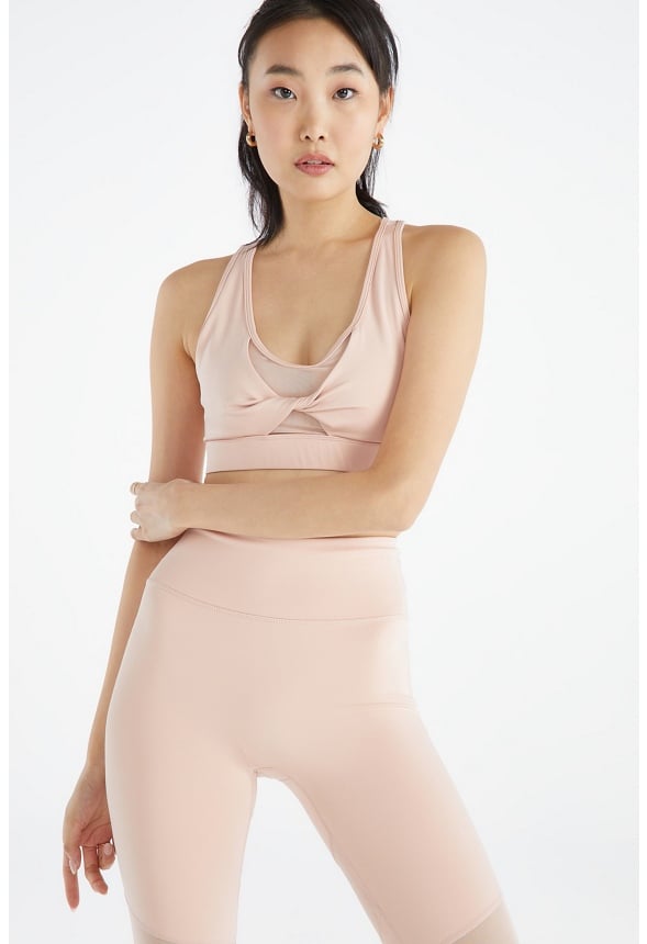 Mesh Insert Twist Front Active Sports Bra Rose Smoke