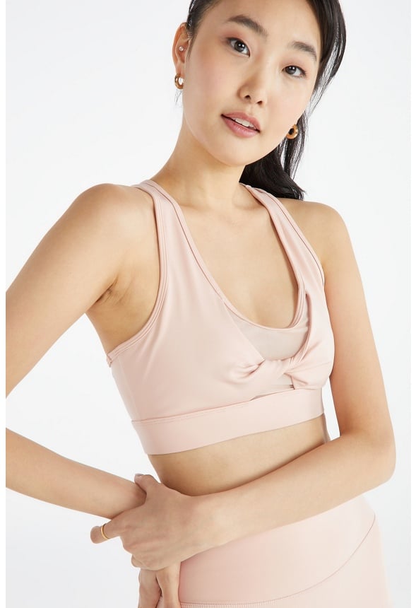 Mesh Insert Twist Front Active Sports Bra Rose Smoke
