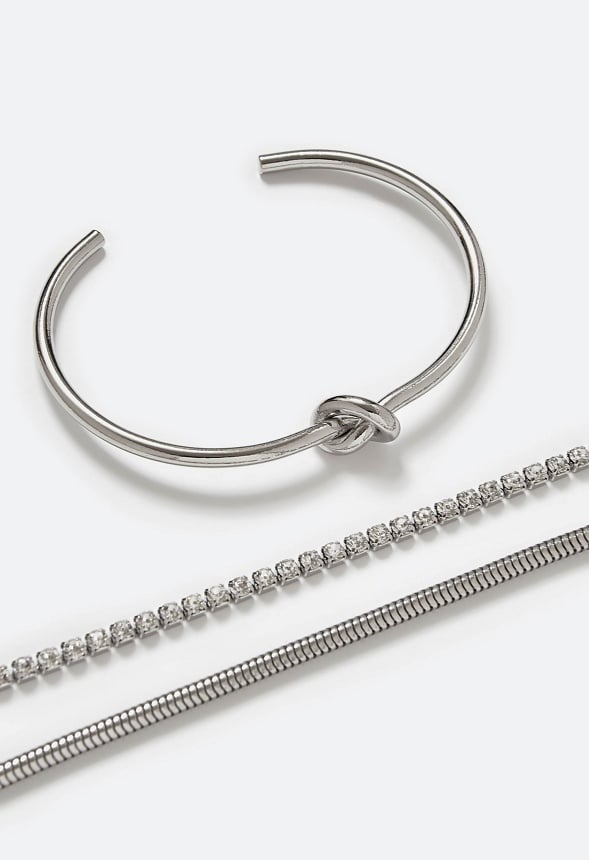 Mabel 2-Piece Adjustable Knot Bracelets Set Silver