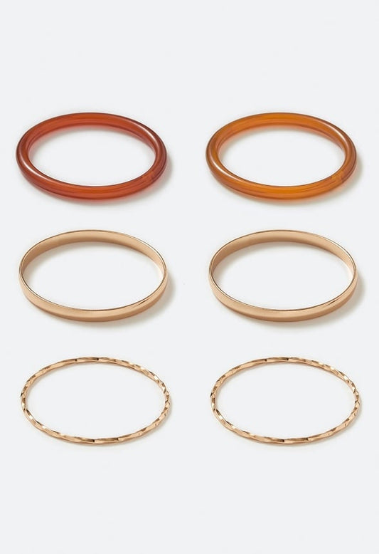 Jovie Resin And Mixed Texture Metal Bangle Set Brown/ Gold