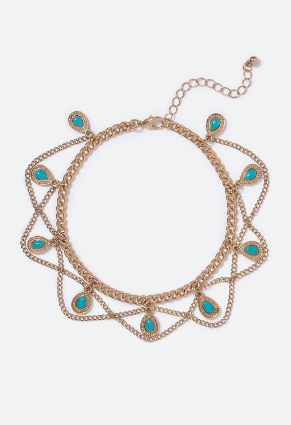 Leah Teardrop Turquoise Chain Anklet Turquoise/ Antique Gold