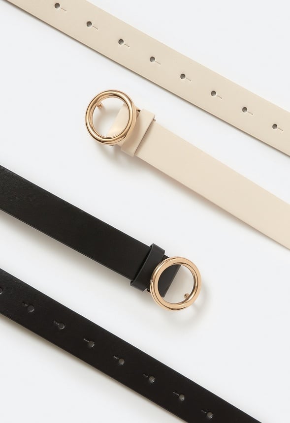 Anika 2-Pack Belt With Metal Ring Buckle Nude/ Black