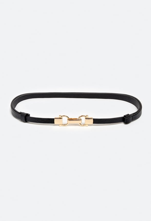Kenia Slim Belt With Horse Bit Buckle Detail Black