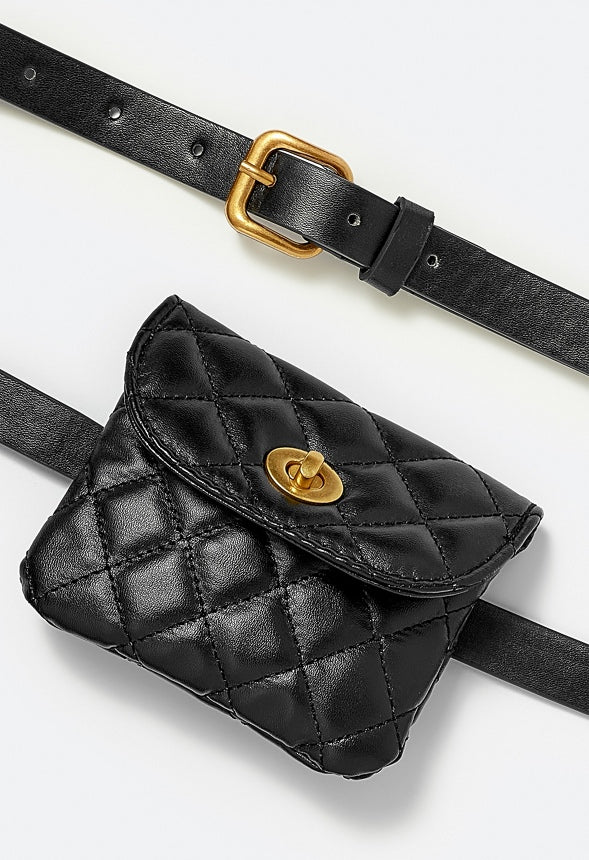 Indy Quilted Faux Leather Belt Purse With Removable Purse Gold/ Black