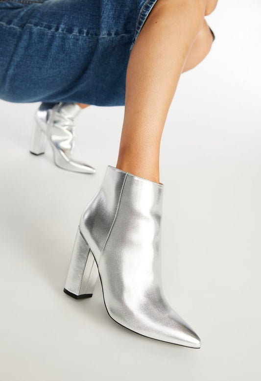 Rosamund Block Heeled Ankle Boot Silver