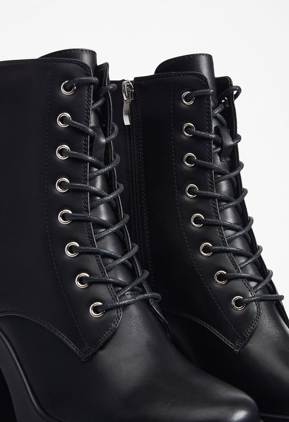 Letty Block Heeled Lace-Up Ankle Boot Black