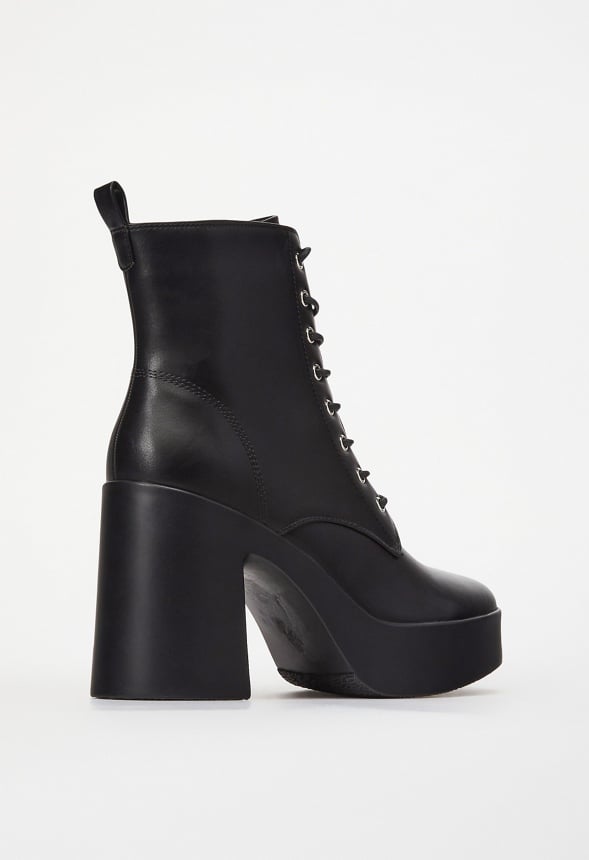 Letty Block Heeled Lace-Up Ankle Boot Black