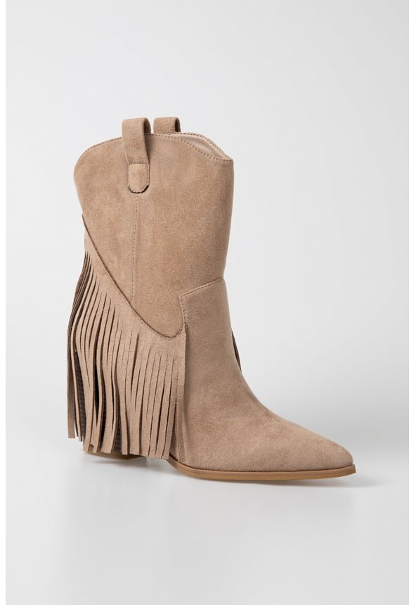 Maisie Fringed Cowboy Boot Taupe