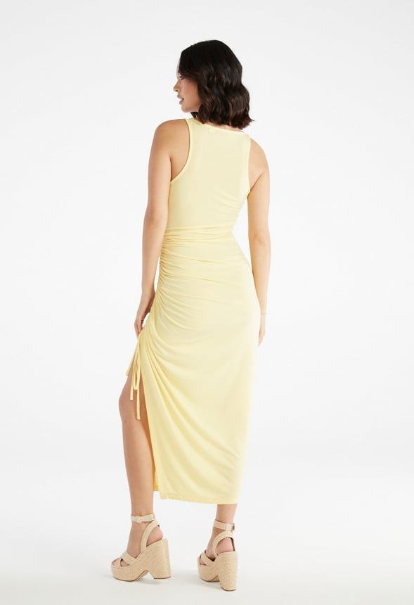Ruched Maxi Tank Dress Pale Banana