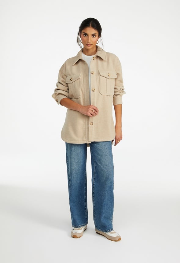 Wool Blend Boyfriend Shacket Oatmeal Heather