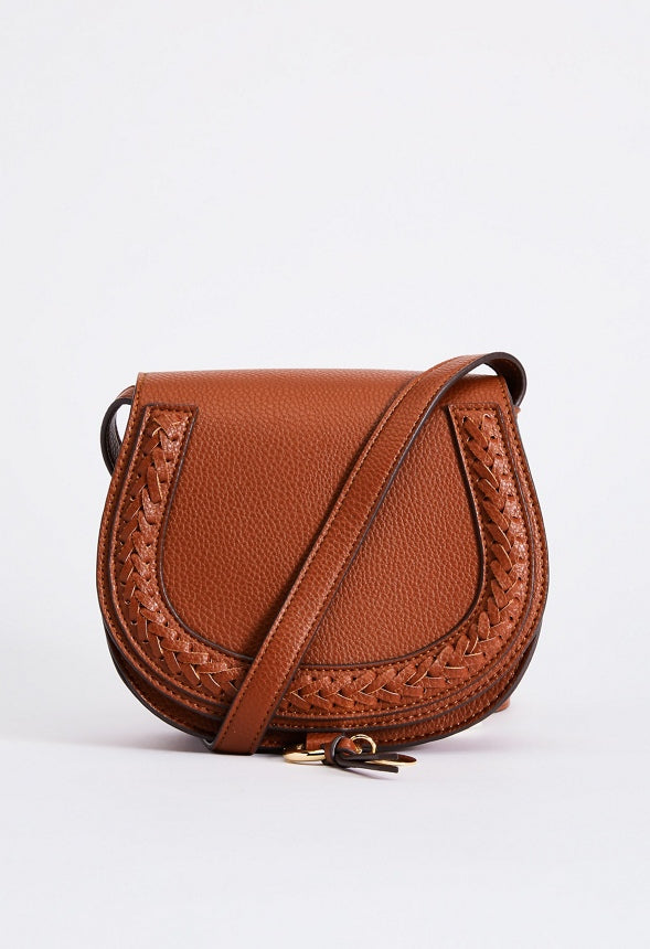 Saddle Bag Crossbody Bag With Whipstitch Leather Brown