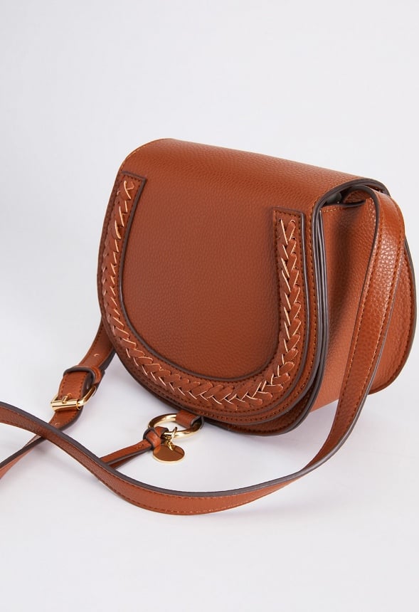 Saddle Bag Crossbody Bag With Whipstitch Leather Brown