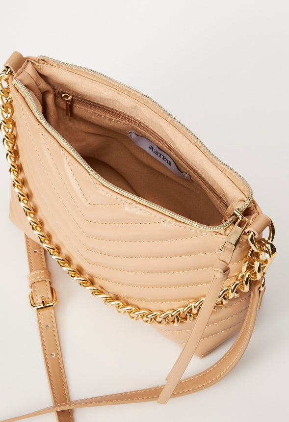 Quilted Zip Crossbody Nude