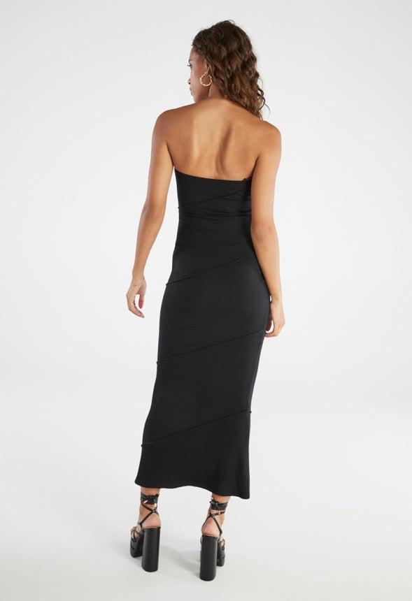 Tummy Tamer Strapless Midi Rib Dress Black Caviar