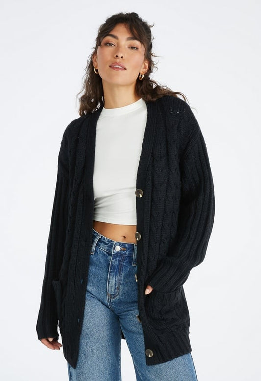 Textured Boyfriend Cardigan Black Caviar