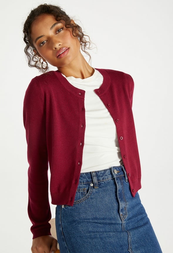 Fine Knit Cardigan Cabernet Red