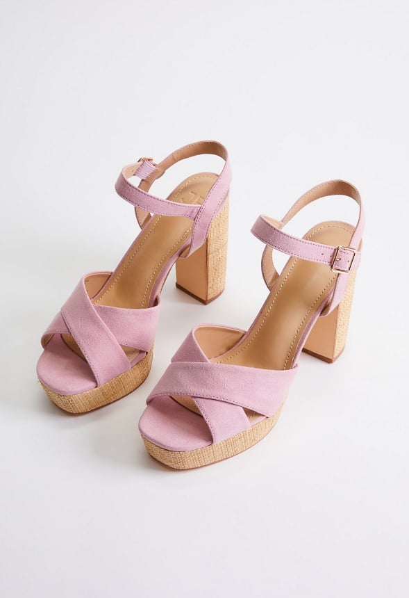 Tina Crossover Platform Sandal Cameo Pink Raffia