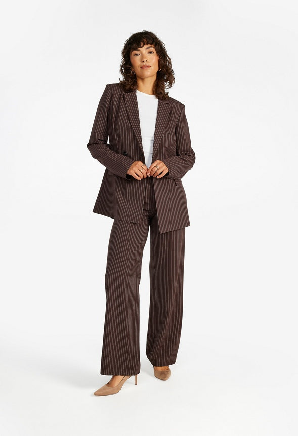 Belted Blazer Cappuccino/ White Pinstripe