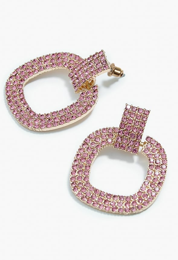 Remi Rhinestone Drop Earrings Pink/ Gold