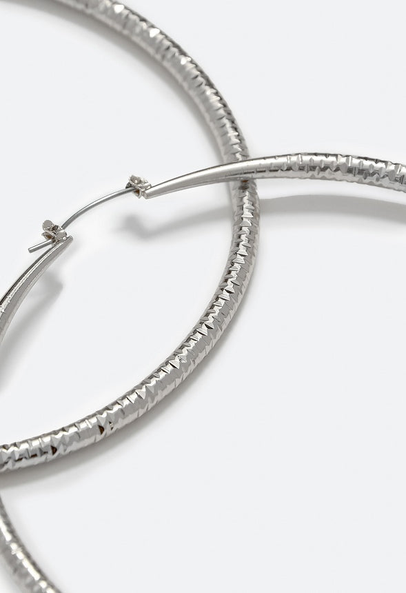 Elisa Diamond Cut Hoop Earrings Silver