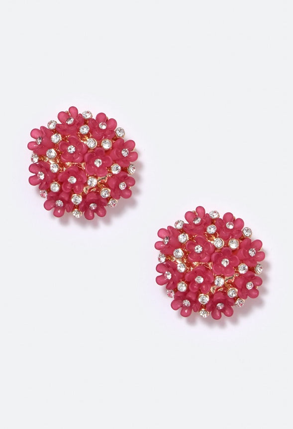 Cora Cluster Floral Stud Earrings Raspberry/ Gold