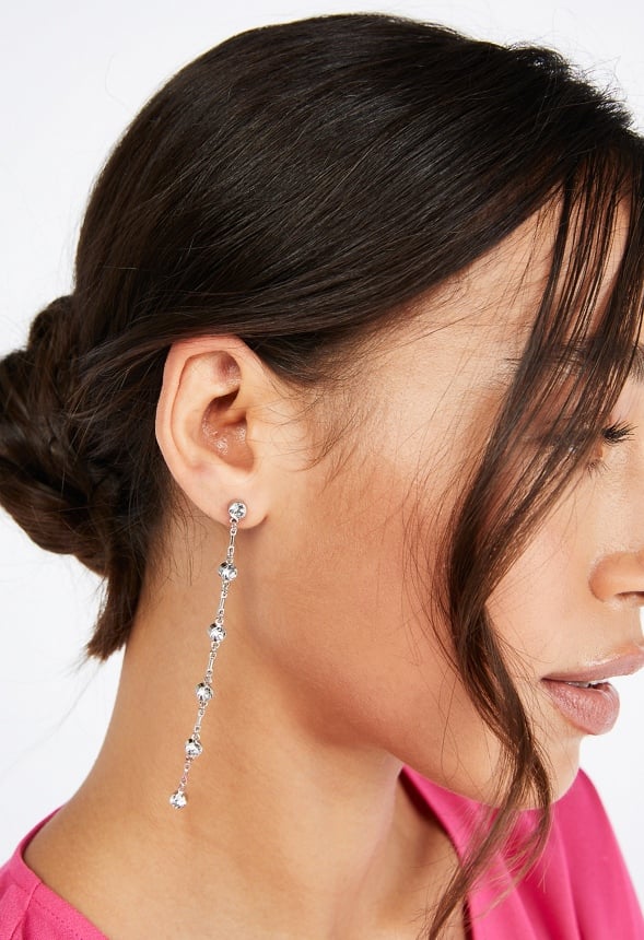 Malia Linked Crystal Strand Earrings Crystal/ Silver