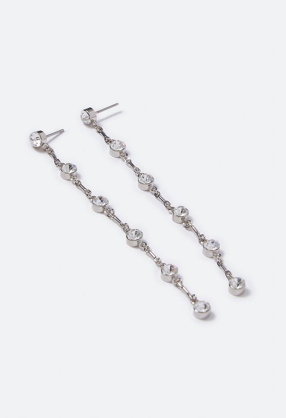 Malia Linked Crystal Strand Earrings Crystal/ Silver