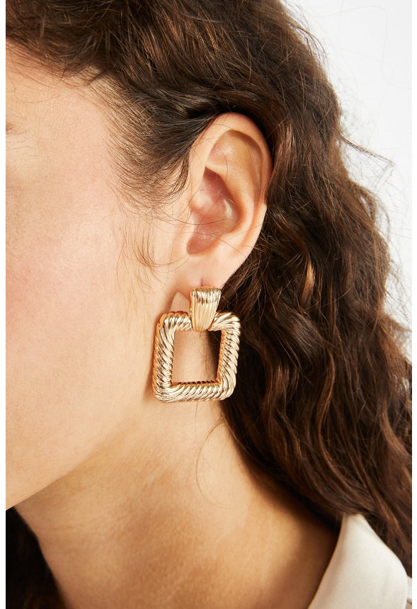 Piper Textured Square Door Knocker Earrings Gold