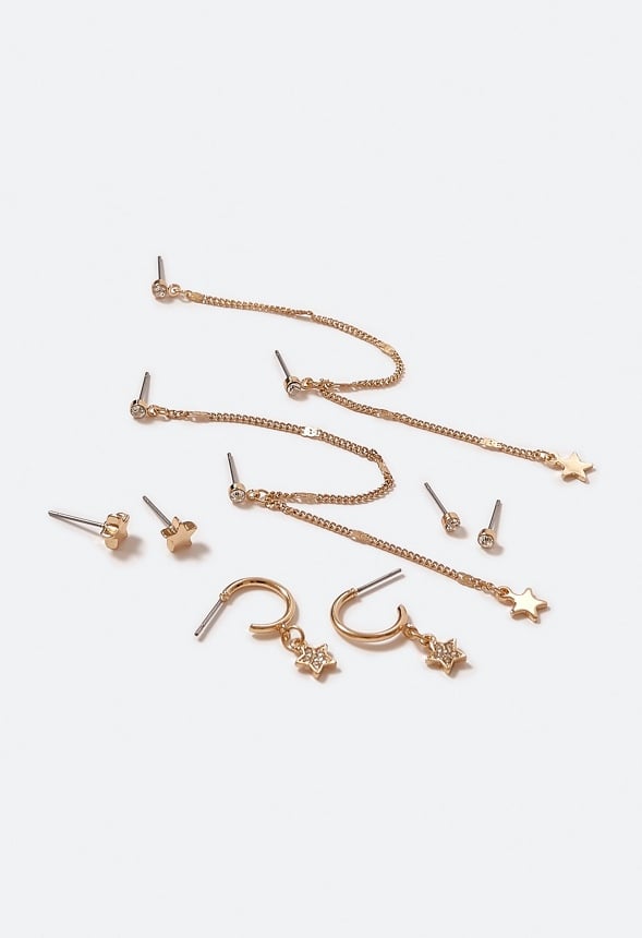 Jane Linked Star Earrings Multipack Crystal/ Gold