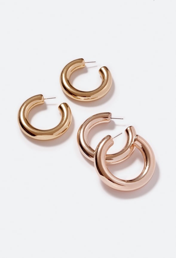 2-Pair Pack Magda Mixed Plating Hoop Earrings Gold/ Rosegold