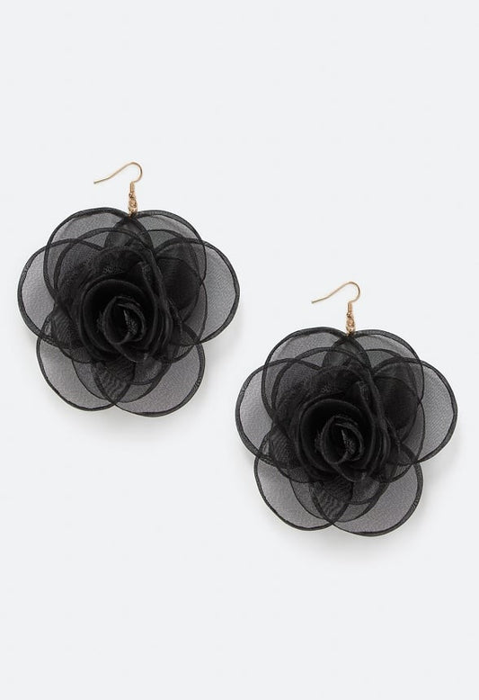 Della Organza Flower Drop Earrings Black