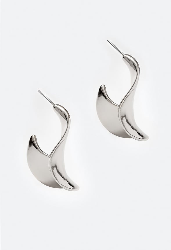 Lola Molten Metal Organic Shaped Hoops Silver