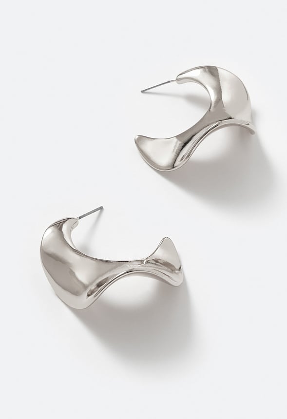 Lola Molten Metal Organic Shaped Hoops Silver