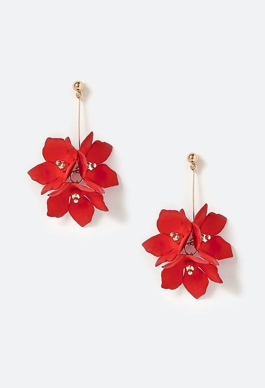 Xyla Colour Coated Petals Flowers Drop Earrings Red/ Gold