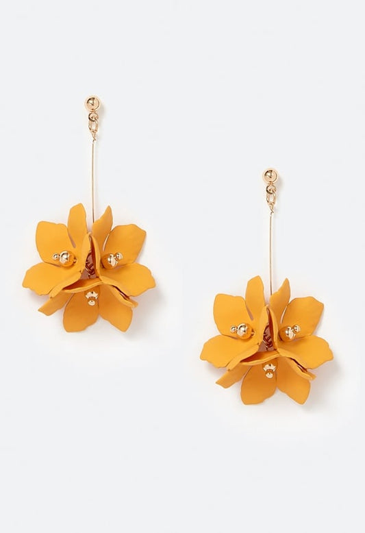 Xyla Color Coated Petals Flowers Drop Earrings Yellow/ Gold