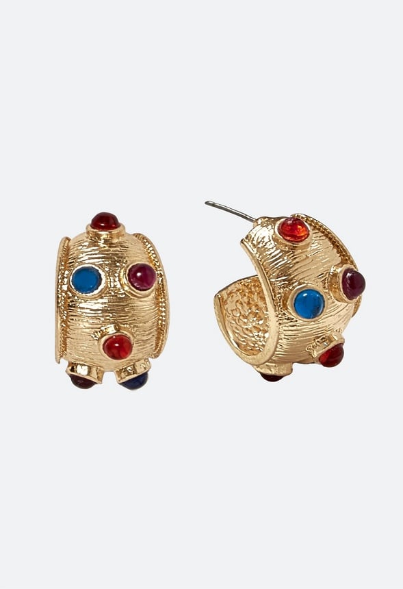 Lottie Multi Colour Inlay Resin Stone Hoop Earrings Multi/ Gold