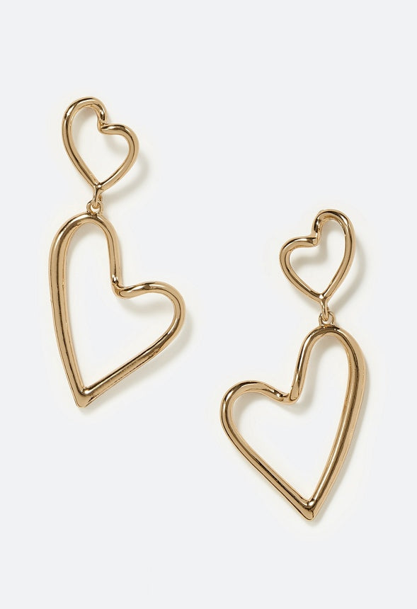Alba Double Cut Out Heart Drop Earrings Gold