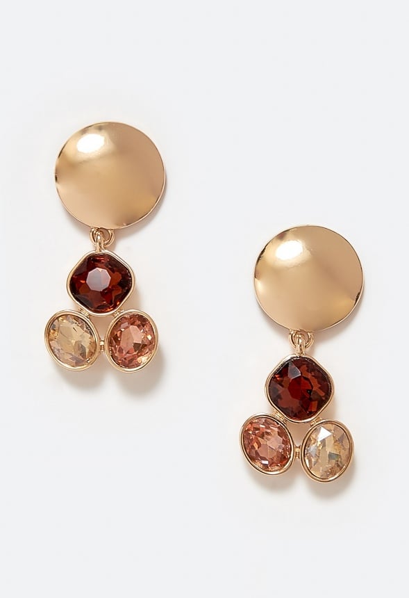 Eve Tonal Brown Glass Stones Drop Earrings Brown Mix/ Gold