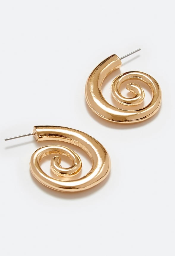 Rae Smooth Spiral Metal Hoop Earrings Gold