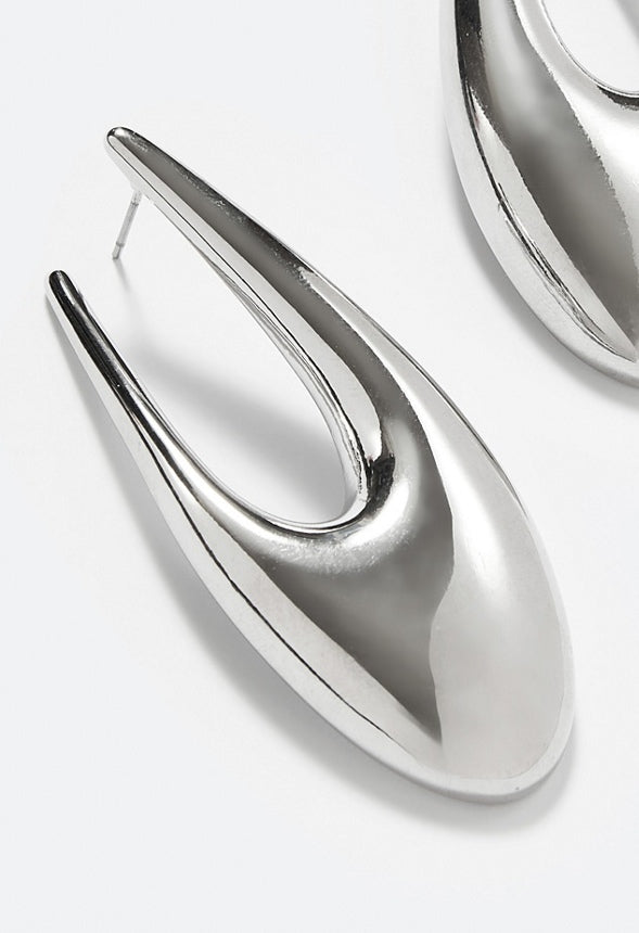Raya Elongated Lightweight Metal Hoop Earrings Silver