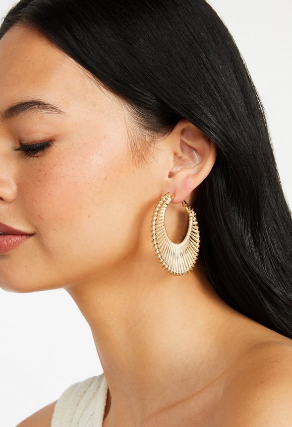Indy Thread Wrapped Hoop Earrings Cream/ Gold